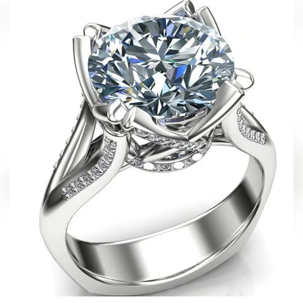 5.57 Ct  Ice White Round Moissanite Diamond Engagement Ring Silver Size 7 - Picture 4 of 13